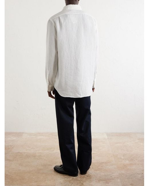 Polo Ralph Lauren White Wimbledon Logo-Embroidered Linen Shirt for men