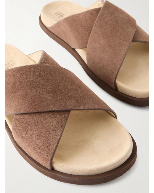 Brunello Cucinelli Brown Suede Slides for men