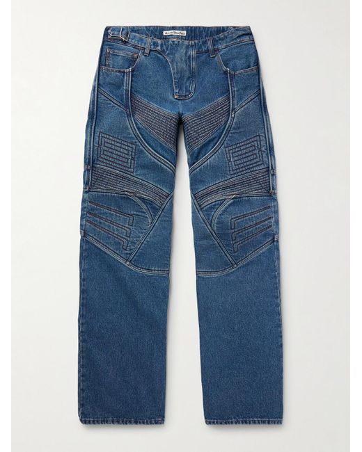 Acne Blue Straight-leg Panelled Embroidered Padded Jeans for men