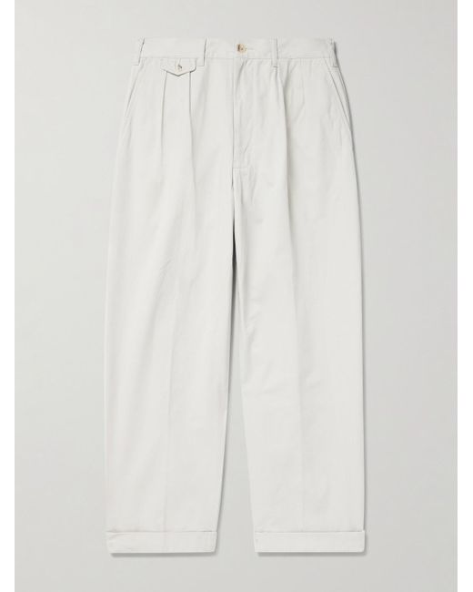 Beams Plus White Tapered Pleated Cotton-twill Trousers for men