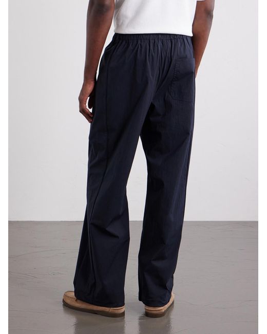 FRAME Blue Straight-Leg Drawstring Logo-Embroidered Cotton-Blend Trousers for men