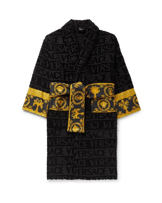 Versace Black Logo Toweling Baroque Bathrobe for men