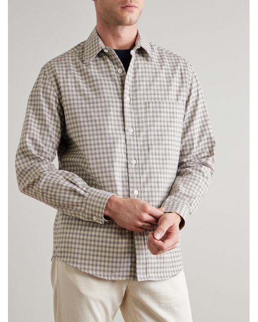 Canali White Checked Cotton-Flannel Shirt for men