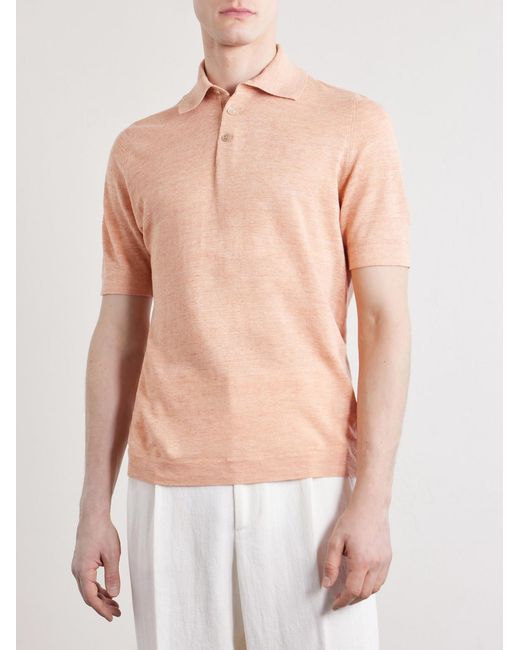 Brunello Cucinelli Natural Linen And Cotton-Blend Polo Shirt for men