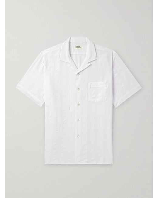 Hartford White Convertible-collar Striped Cotton-dobby Shirt for men