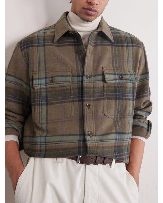 Ralph Lauren Green Checked Wool And Cashmere-Blend Flannel Overshirt for men