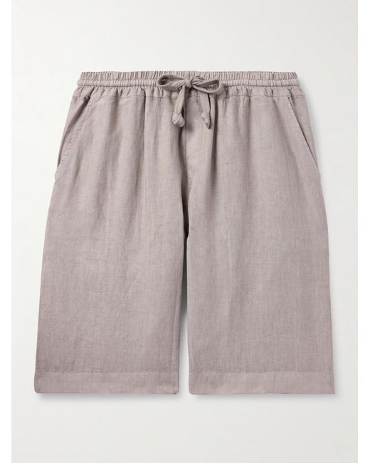 Fedeli Gray Vico Straight-Leg Linen Drawstring Shorts for men