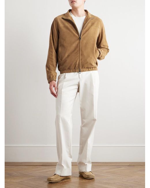 Loro Piana Natural Suede Zip-Up Bomber Jacket for men