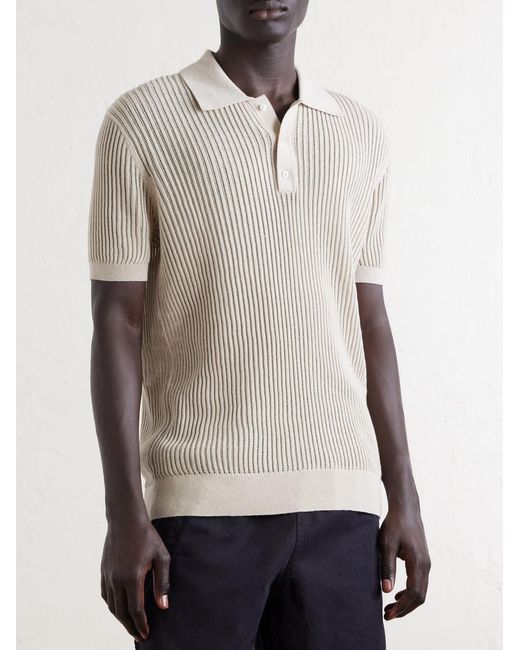 Frescobol Carioca White Vidal Ribbed Cotton And Linen-blend Polo Shirt for men