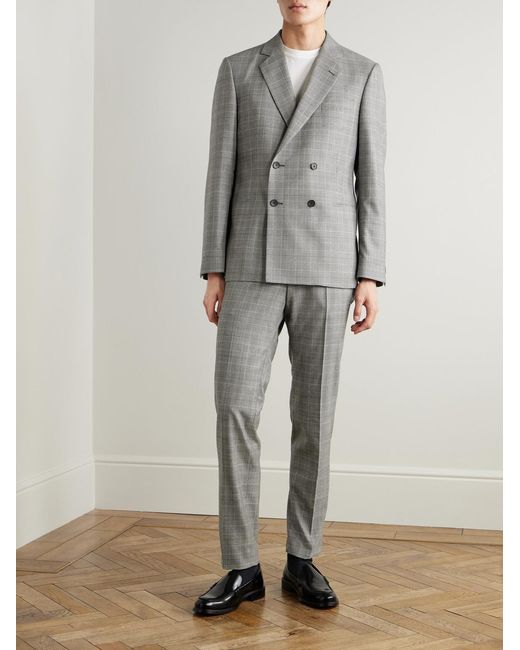 Mr P. Gray Slim-Fit Double-Breasted Prince Of Wales Checked Wool-Flannel Suit Jacket for men