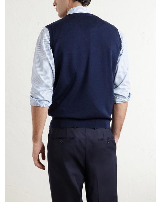 John Smedley Blue Hadfield Merino Wool Sweater Vest for men