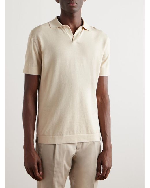 Brioni Natural Cotton And Silk-blend Polo Shirt for men