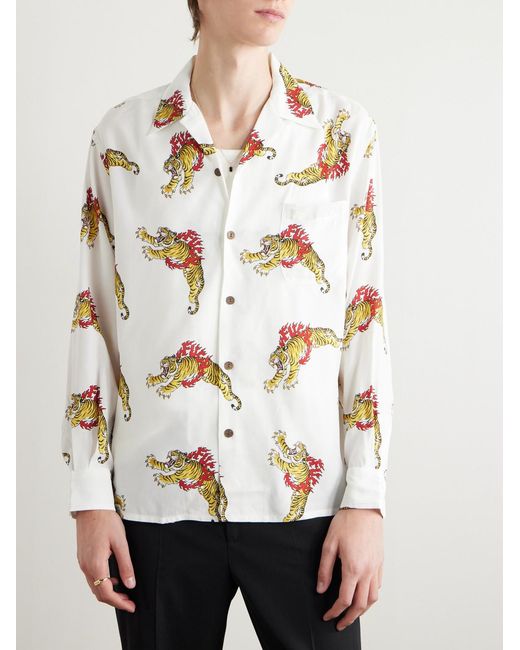 Wacko Maria Gray Tim Lehi Convertible-Collar Printed Matte-Satin Shirt for men