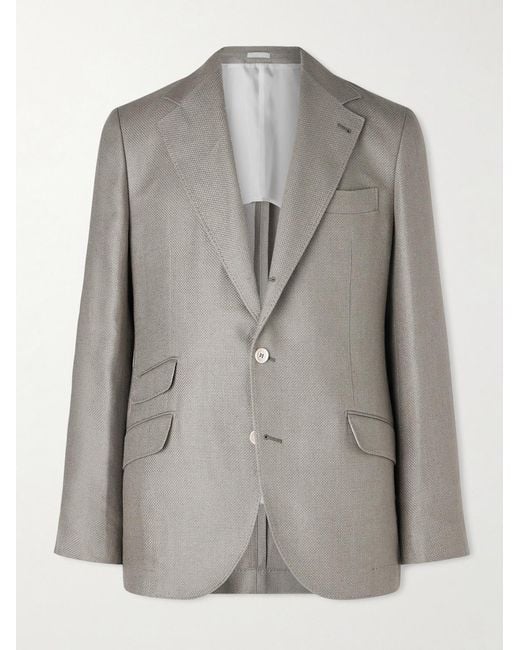 Brunello Cucinelli Gray Silk, Linen And Wool-Blend Blazer for men