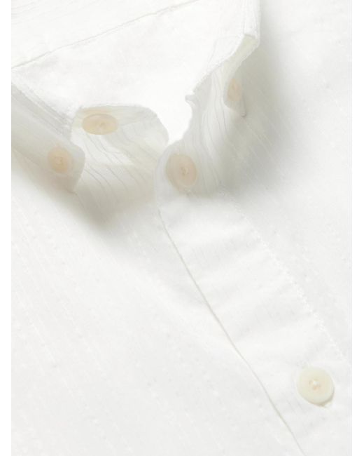 Folk White Anniversary Button-Down Collar Embroidered Cotton-Gauze Shirt for men