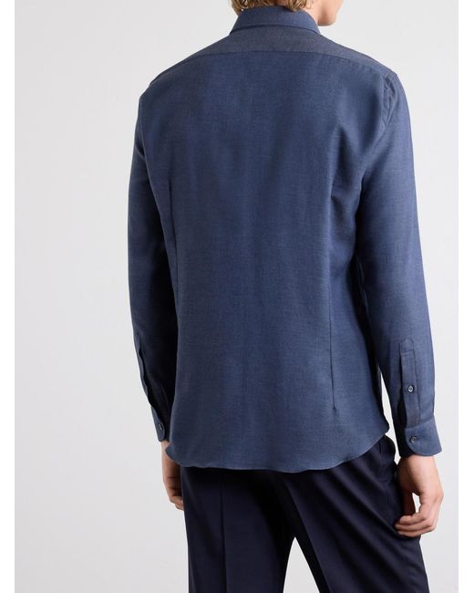 Caruso Blue Cotton And Cashmere-Blend Shirt for men