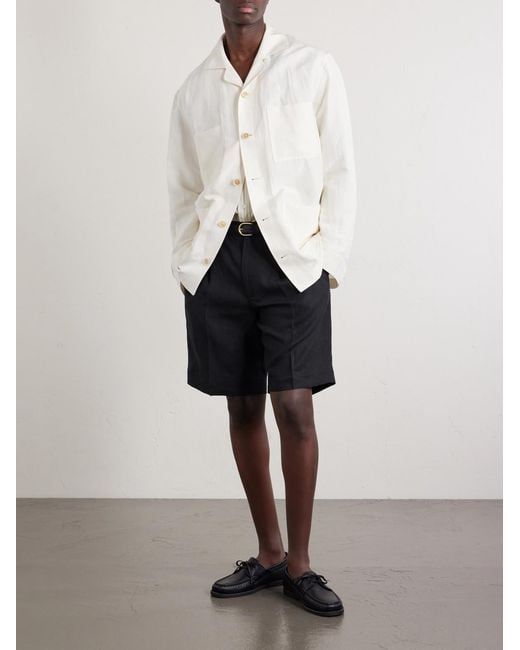 Rubinacci Black Straight-Leg Pleated Linen Shorts for men