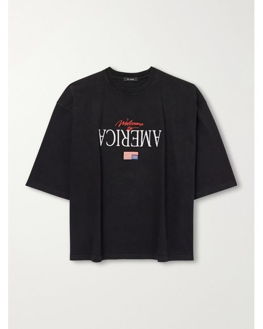 Willy Chavarria Black Welcome To America Logo-Embroidered Cotton-Jersey T-Shirt for men