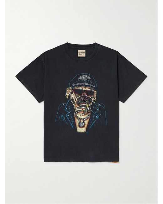 GALLERY DEPT. Black Biker Dog Glittered Printed Cotton-jersey T-shirt for men