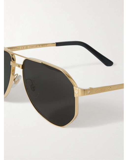 Cartier Santos de Cartier goldfarbene Pilotensonnenbrille in Black für Herren