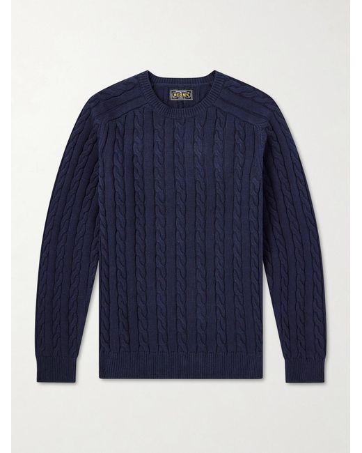 Beams Plus Blue Cable-Knit Cotton Sweater for men