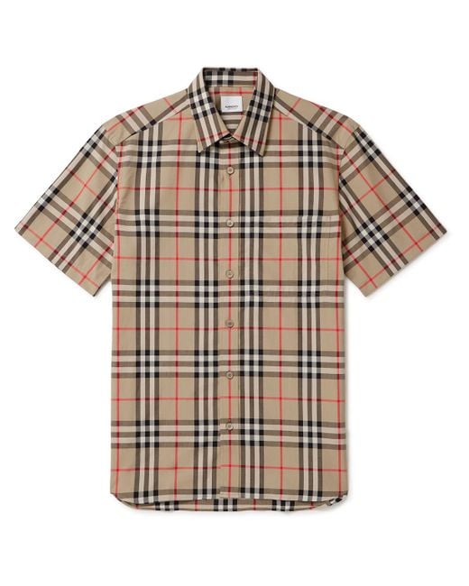 Burberry White Checked Cotton-Poplin Shirt for men