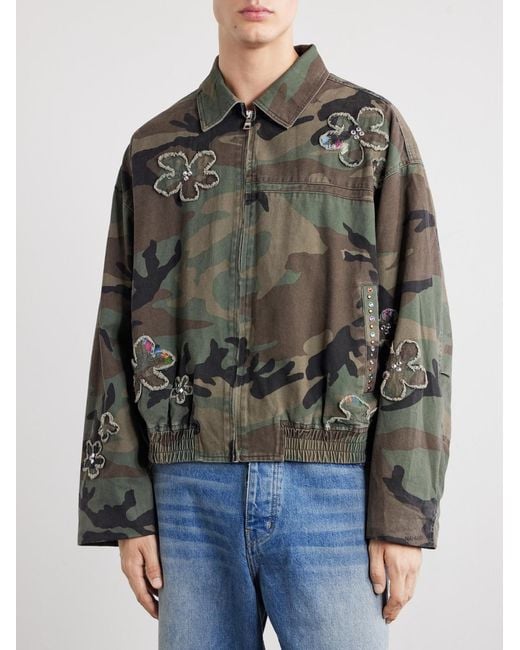 NAHMIAS Green Embellished Printed Cotton-twill Bomber Jacket for men