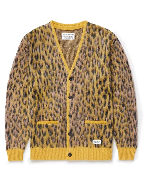Wacko Maria Leopard-jacquard Cardigan in Yellow for Men | Lyst