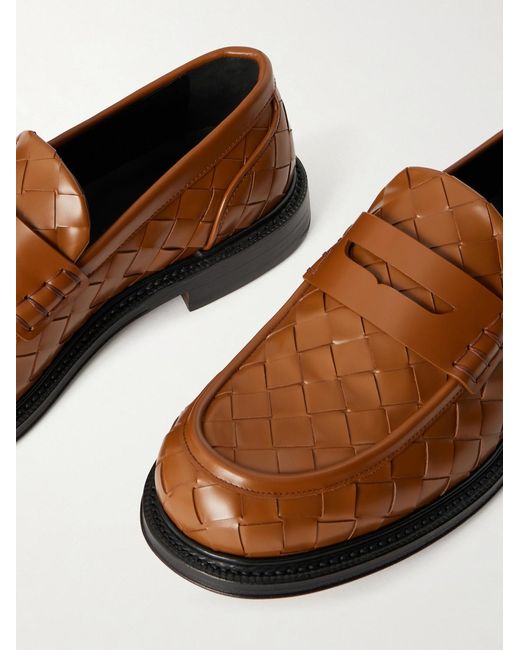 Bottega Veneta Brown James Woven Leather Penny Loafers for men