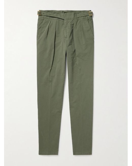 Rubinacci Green Manny Straight-Leg Pleated Cotton-Twill Trousers for men