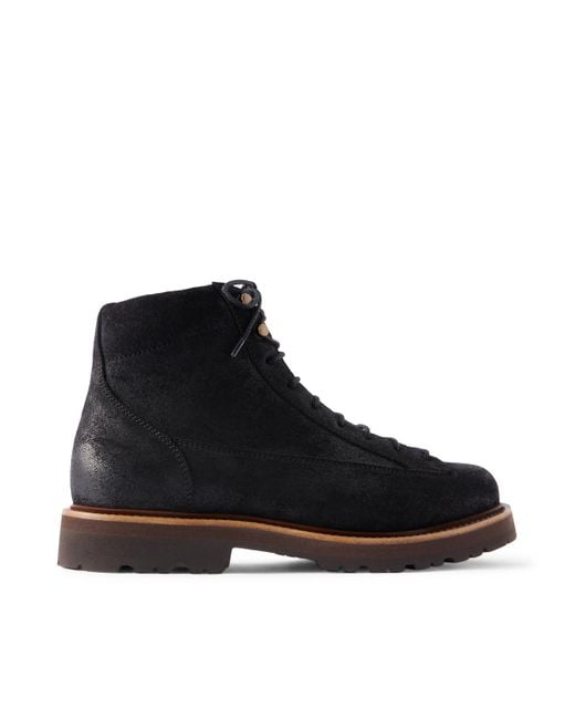 Brunello Cucinelli Black Waxed-Suede Hiking Boots for men