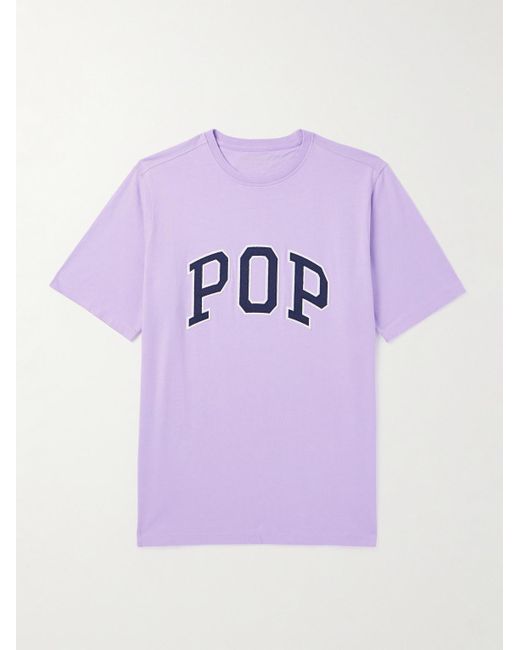 T-shirt in jersey di cotone con logo ricamato di Pop Trading Co. in Purple da Uomo