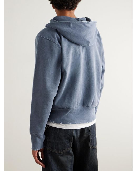 Our Legacy Blue Relic Distressed Cotton-jersey Hoodie for men