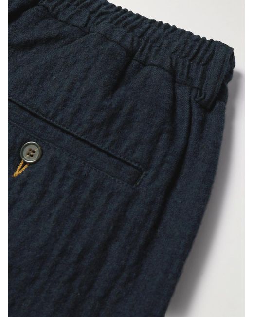 Universal Works Blue Straight-leg Herringbone Brushed Cotton And Wool-blend Trousers for men