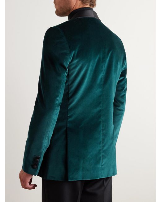 Paul Smith Green Shawl-collar Satin-trimmed Cotton-velvet Tuxedo Jacket for men