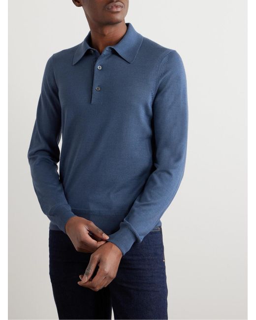 Tom Ford Blue Slim-fit Cashmere And Silk-blend Polo Shirt for men