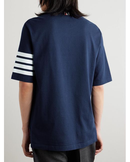 Thom Browne Blue Logo-Appliquéd Striped Cotton-Jersey T-Shirt for men