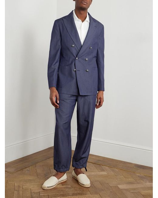 Brunello Cucinelli Blue Straight-leg Virgin Wool-blend Trousers for men