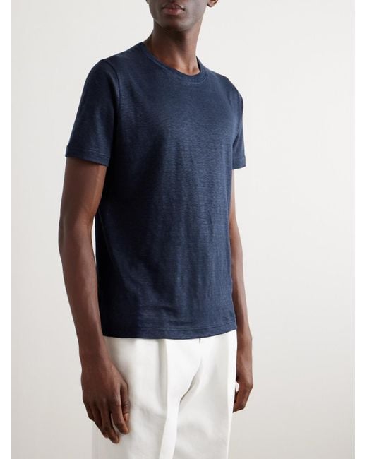 Loro Piana Blue Linen T-Shirt for men