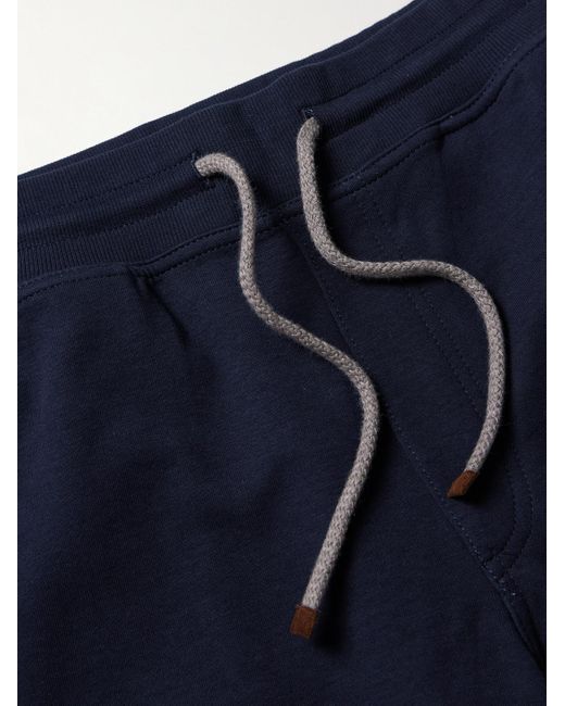 Brunello Cucinelli Blue Straight-leg Cotton-blend Jersey Drawstring Shorts for men