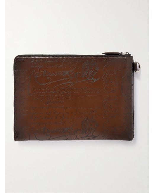 Berluti Brown Nino Scritto Venezia Leather Pouch for men