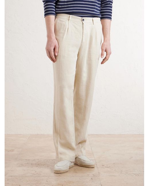 Portuguese Flannel Natural Straight-Leg Linen Trousers for men
