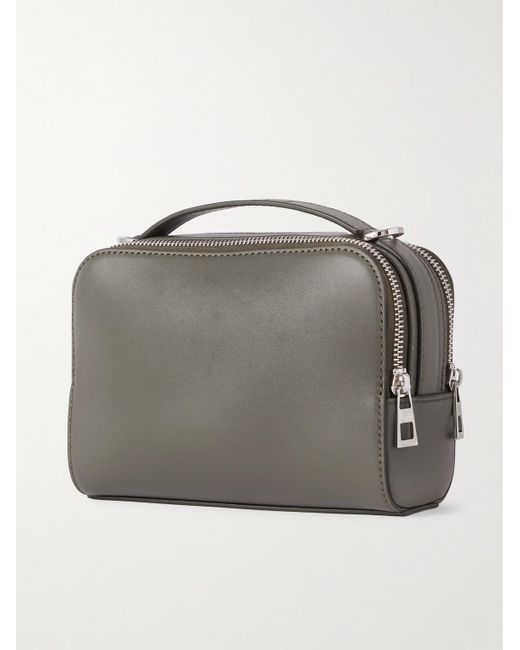 Loewe Gray Mini Logo-debossed Leather Messenger Bag for men