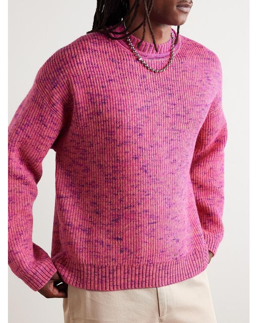 Acne Pink Metallic Ribbed-Knit Sweater for men