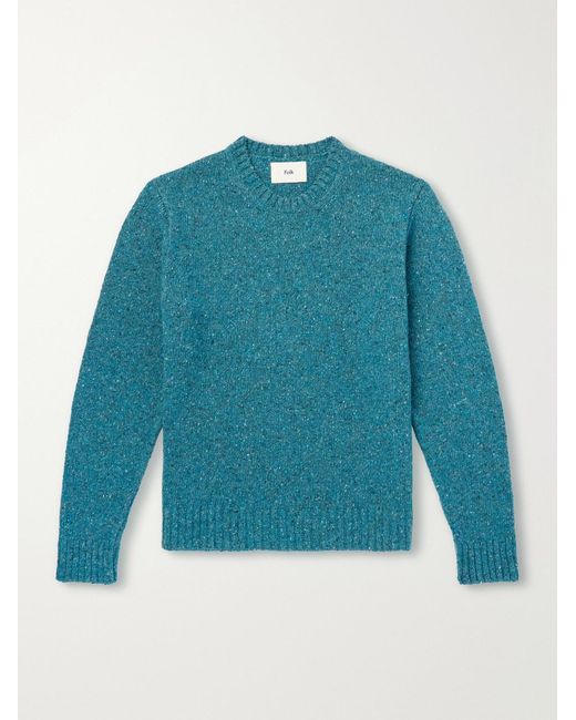 Folk Blue Chain Mélange Wool-blend Sweater for men