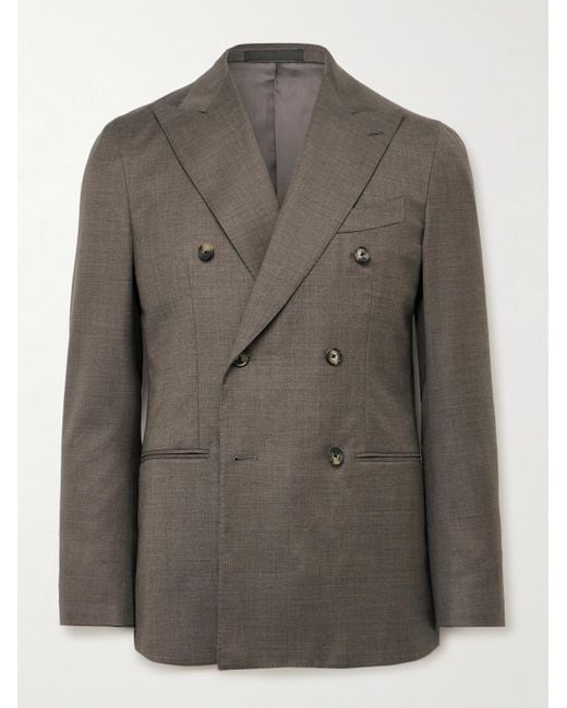 Caruso Brown Double-Breasted Wool-Twill Suit Jacket for men