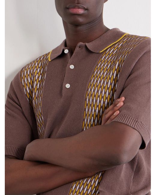 Beams Plus Brown Jacquard-knit Ramie And Cotton-blend Polo Shirt for men
