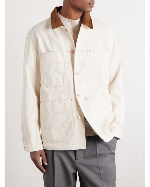 Drake's Natural Corduroy-trimmed Denim Jacket for men