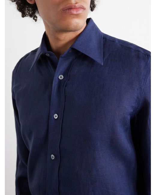 Thom Sweeney Blue Linen Shirt for men