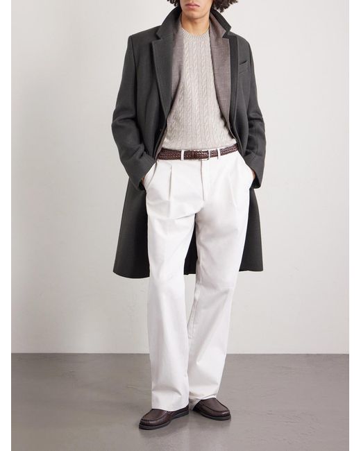 Dunhill White Cable-knit Cashmere And Linen-blend Sweater for men